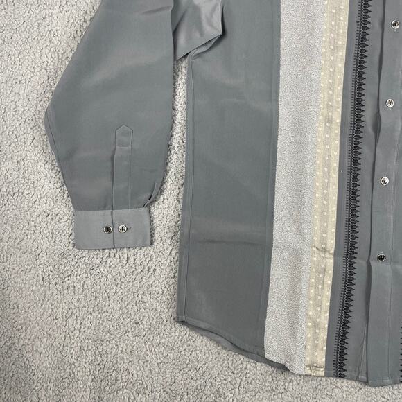Husky Club Men's XL Gray Patterned Polyester Rayon Long Sleeve Button Up Shirt - Picture 7 of 16
